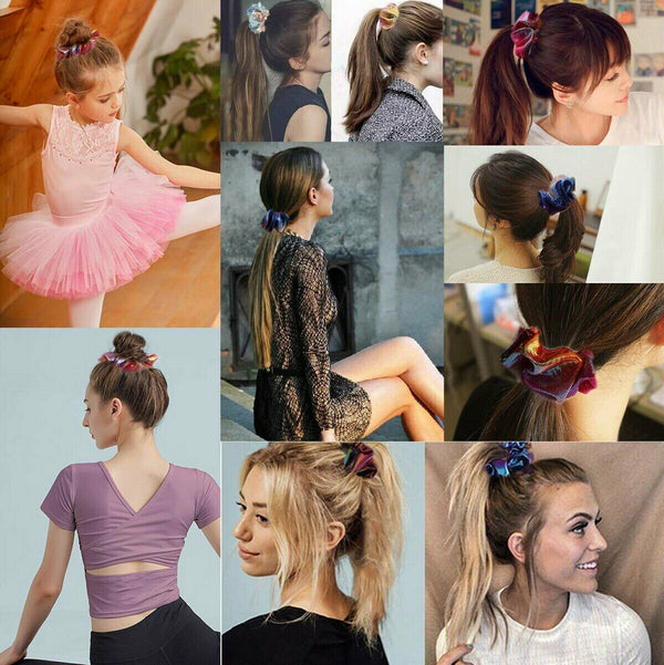 8PCS Metallic Glitter Scrunchies Ladies Hair Band Elastic Scrunchy Hair Tie Ring