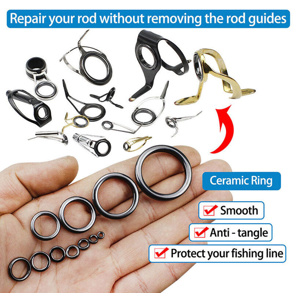 160Pcs 3.7mm-30mm Ceramic Fishing Rod Guide Rings Wear Resistant Rod Repair Kit - Lets Party