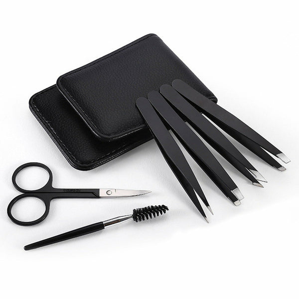 6x Professional Eyebrow Tweezers Set Plucker Puller Slanted Pointed Tip Manicure
