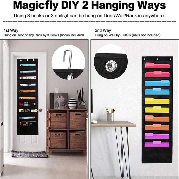10 Pocket Folder Hanging Wall Mounted File Document Holder Organizer Storage Bag
