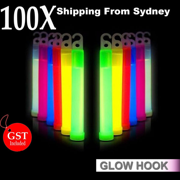 100PCS Glow Sticks 6 Inches Hook Glowsticks Lanyard Poi Party Glow in the dark