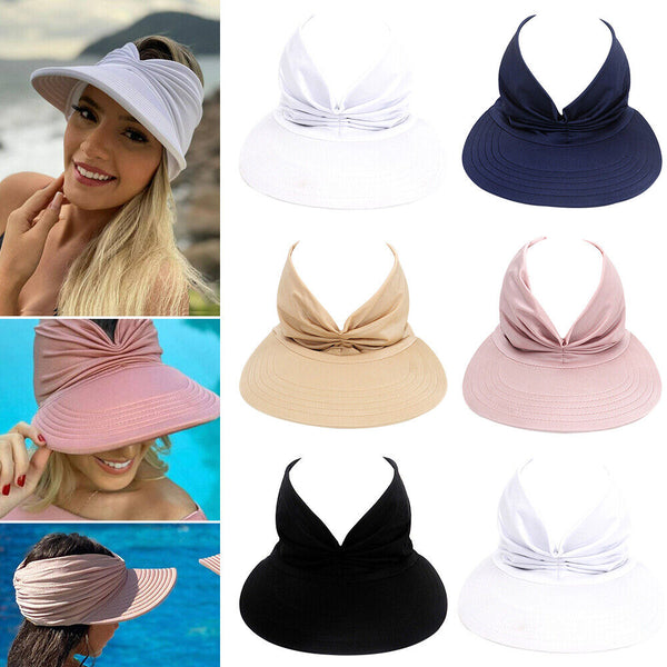 Women's Visor Hat Swimming Cap Beach Pony Tail Sun Wide Brim Summer Ladies Sport