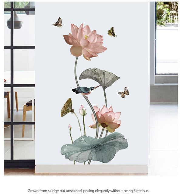 Lotus Flower Chinese Calligraphy Wall Stickers Vinyl Decal Home Decor Art Mural - Lets Party