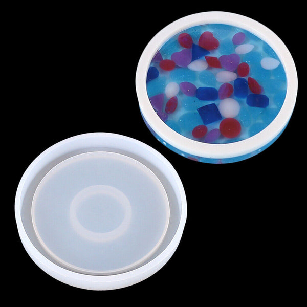 4pcs Resin Casting Mold Silicone Jewelry Agate Making Mould Craft Round Coaster