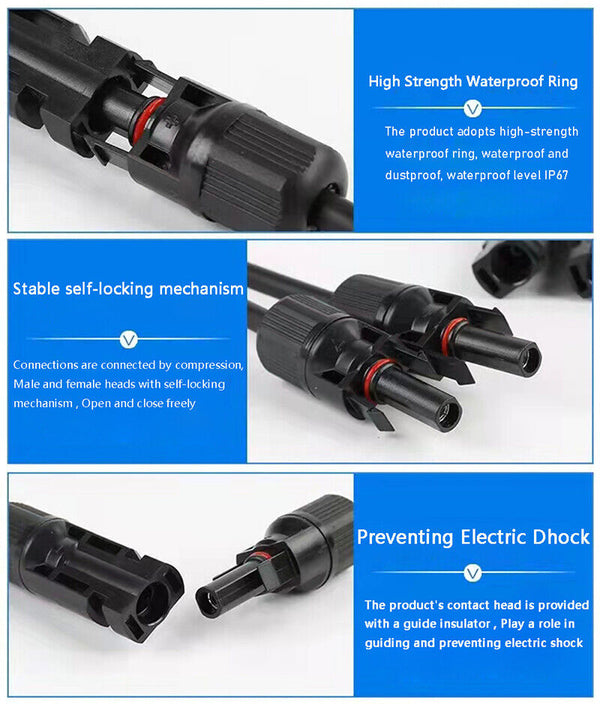 1/2 Pairs Solar Y Connector Cable Plug Inline Solar Panel IP67 30A 2 Connection