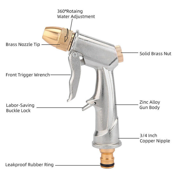 2PCS High Pressure Water Spray Gun Brass Nozzle Garden Hose Pipe Lawn Car Wash