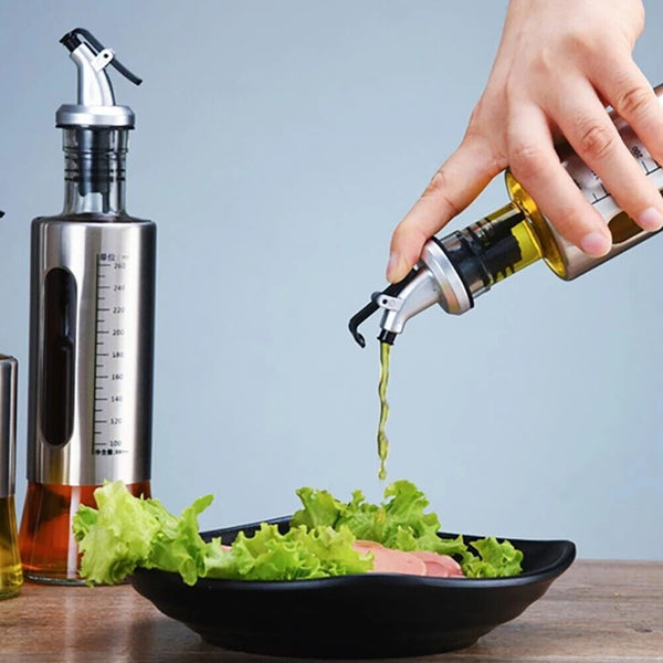 300/500ml Oil Dispenser Stainless Steel Olive Vinegar Kitchen Tool Glass Bottle