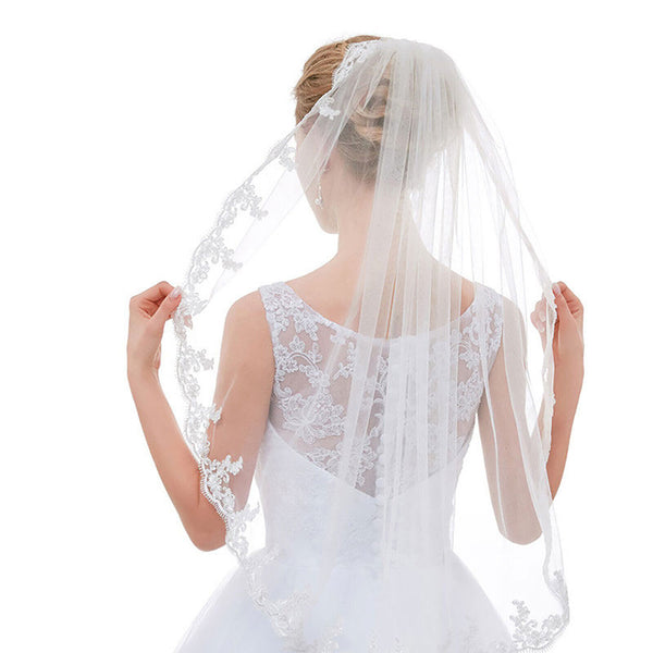 90cm Lace White Bridal Long Veil With Comb Edge Wedding Cathedral Party Bridal
