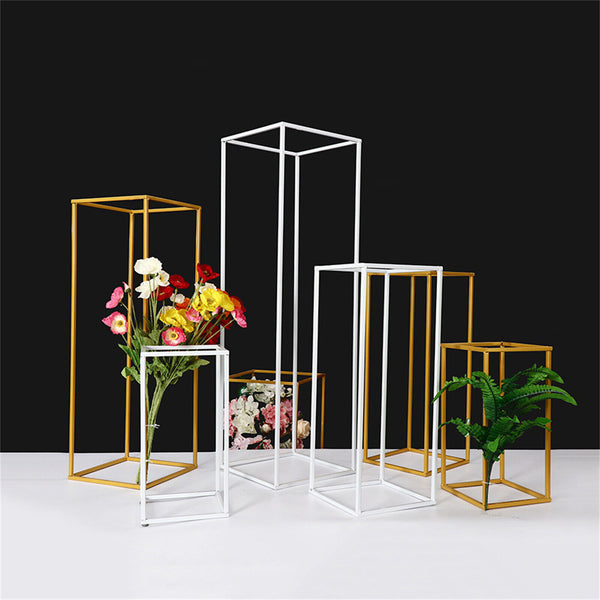 4PCSFlower Racks White Iron Plinth Wedding Decorations Geometric Box Party Stand