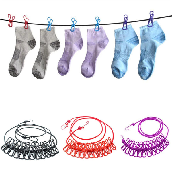 2pcs 12 Clips Camping Rope Peg Washing Clothes Line Travel clothesline Portable