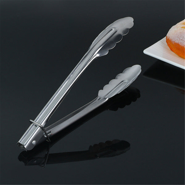 4x Kitchen Tong Food Holder Stainless Steel Grilling BBQ Salad Serving Clip Tong - Lets Party