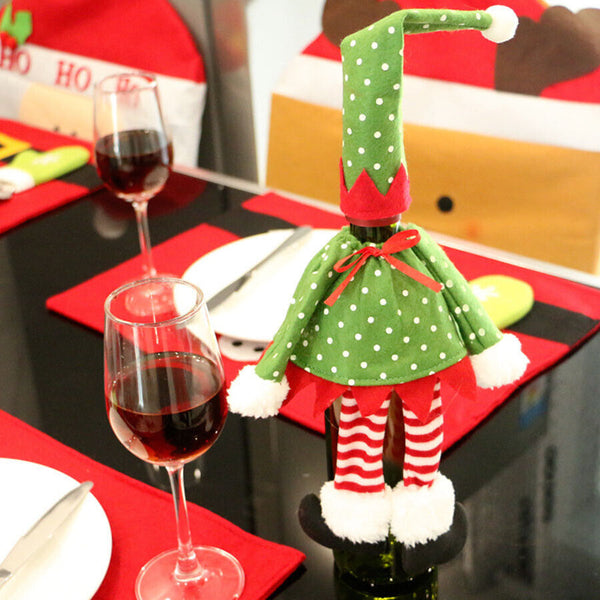4X Christmas Bottle Covers Gift Holder Bags Dot Decoration Bag Red Wine Clothes