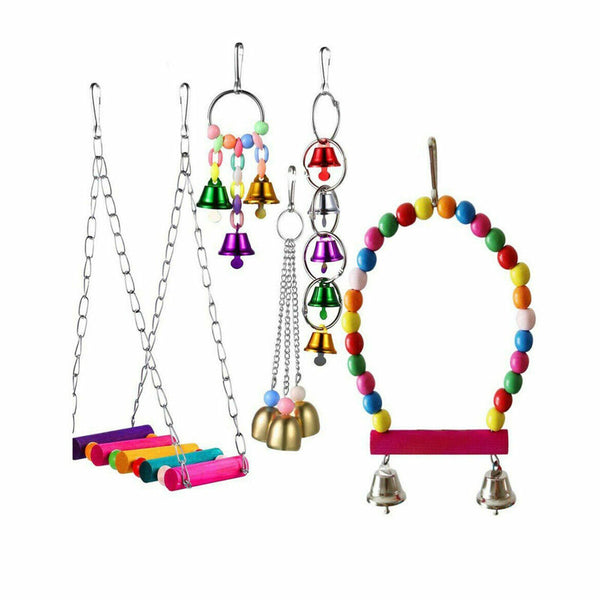 5 pcs Parrot Toys Hanging Swing Bird Bell Cage Parakeet Cockatiel Budgie Harness