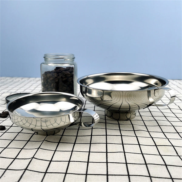 2Pcs Stainless Steel Funnel Hopper Filter Wide Mouth Canning Kitchen Detachable