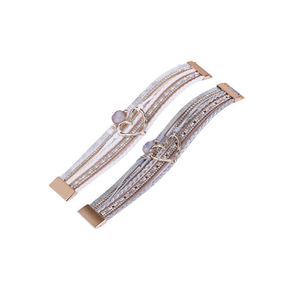 Chic Women Multi-Color Leather Wrap Bracelet Love Heart Charms Magnetic Clasp