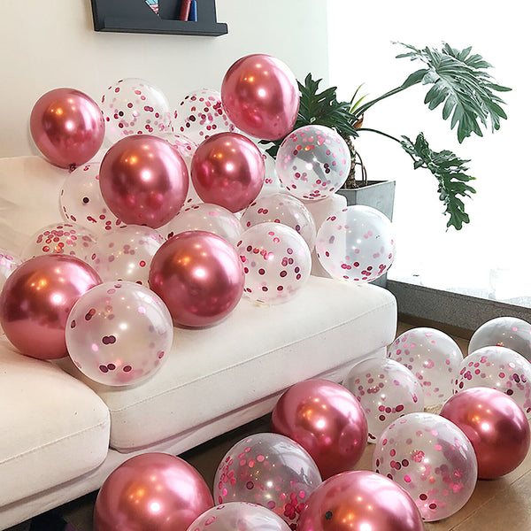10X Confetti Metallic Chrome Retro Balloons Set Wending Birthday Decor Balloon