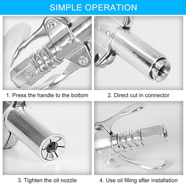 Grease Tool Coupler Heavy-Duty Quick Lock Double Handle Leak-Free Grease Gun AU
