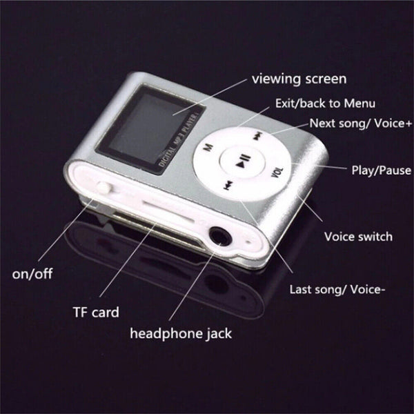 MP3 Player With Clip-on Mini Portable LCD Screen Support Micro SD TF Card Stereo