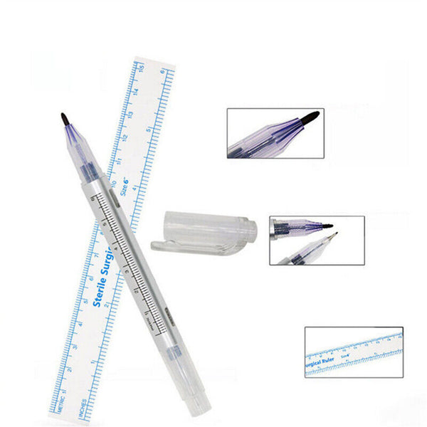 Microblading Tattoo Eyebrow Surgical Skin Marker Pen Ruler Tattoo Piercing 2 pcs