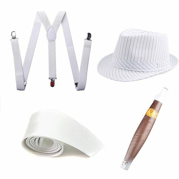 1920s Gangster Costume Set – Hat, Tie, Suspenders & Cigar (4 Piece)