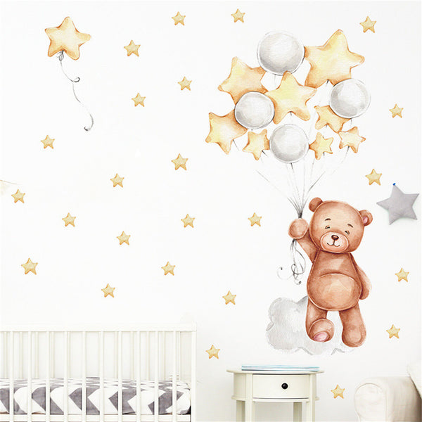 Cute Bear Wall Stickers with Balloons Kids Infant Baby Bedroom Playroom Decor - Lets Party