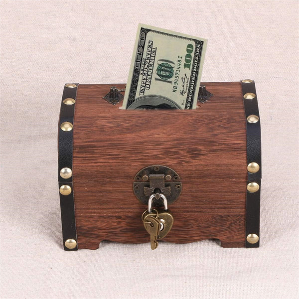 Wooden Treasure Chest Retro Money Storage Box Case Coin Piggy Bank Organizer AUS