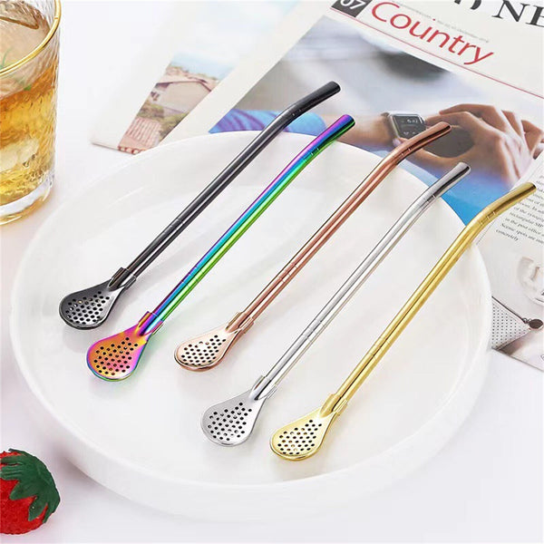 2X Stainless Steel Drinking Gourd Filter Spoon Bombilla Tea Straw Yerba Mate New