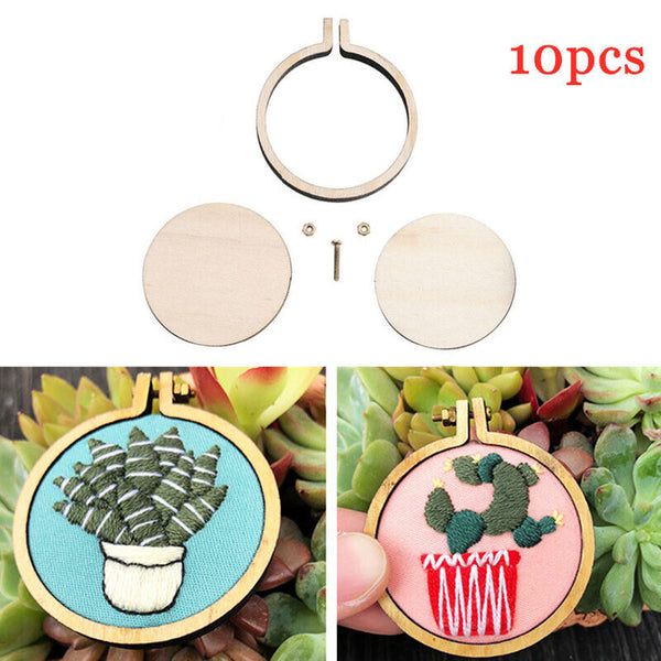 10 Packs Mini Embroidery Hoop Ring Wooden Cross Stitch Frame Kit For Hand Craft