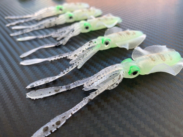 5PCS 95mm Lumo Squid Soft Plastic Fishing Lure Snapper Inchiku Assist Glow Baits
