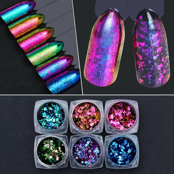 6 Colours Nail Art Sequins Mirror Glitter Powder Foil Flakes Paillette Decor AU