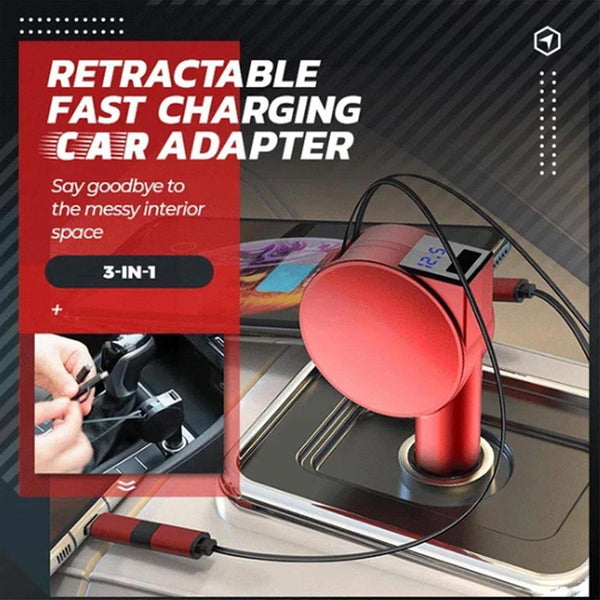 3 IN 1 Fast Retractable Car Charger USB Port Charging Adapter for iPhone Android
