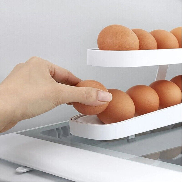 Rolldown Refrigerator Egg Dispenser Auto Rolling Egg Holder 2 Tier Storage Rack