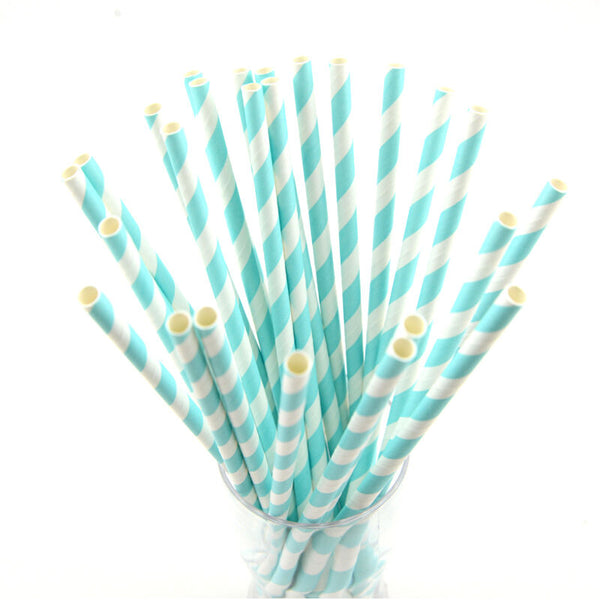 25X Colourful Paper Drinking Straws Straw FOIL Metallic Striped Party Wedding DI