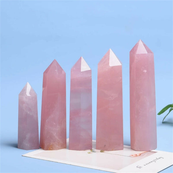 7~8cm Natural Pink Rose Quartz Crystal Wand Point Healing Mineral Stone Artwork