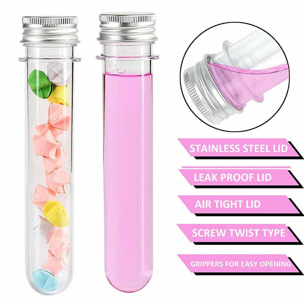 50pcs 45ML Plastic Lab Test Tubes Metal Cap Screw Lid Round Bottom Wedding Party
