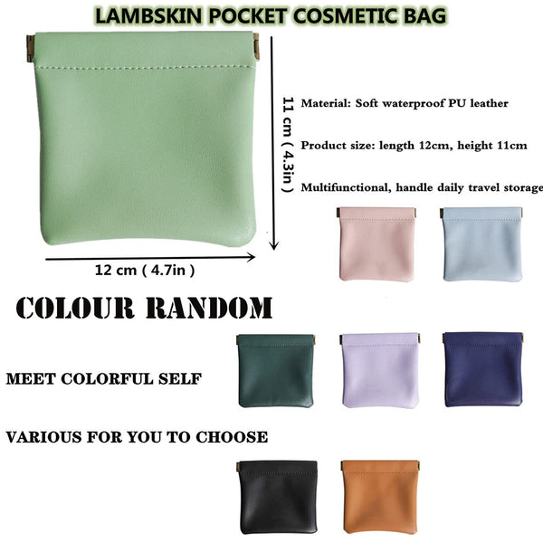 1X Pocket Cosmetic Bag Portable self-Closing Water-Resistant Leather Storage Bag