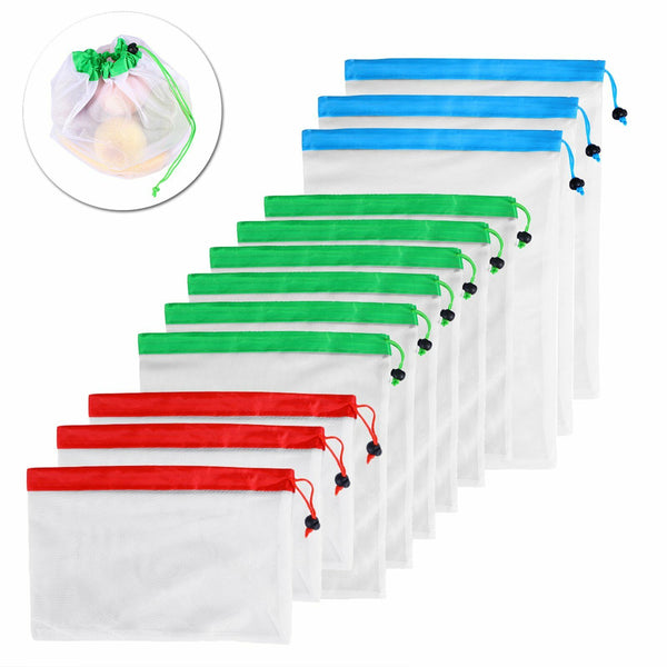 15x Reusable Produce Bags Black Rope Mesh Vegetable Fruit Toys Storage Pouch NEW