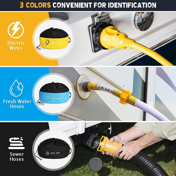 3xHose Storage Bag Caravan Camping RV Cable Cords Organizer Water Hose Accessory