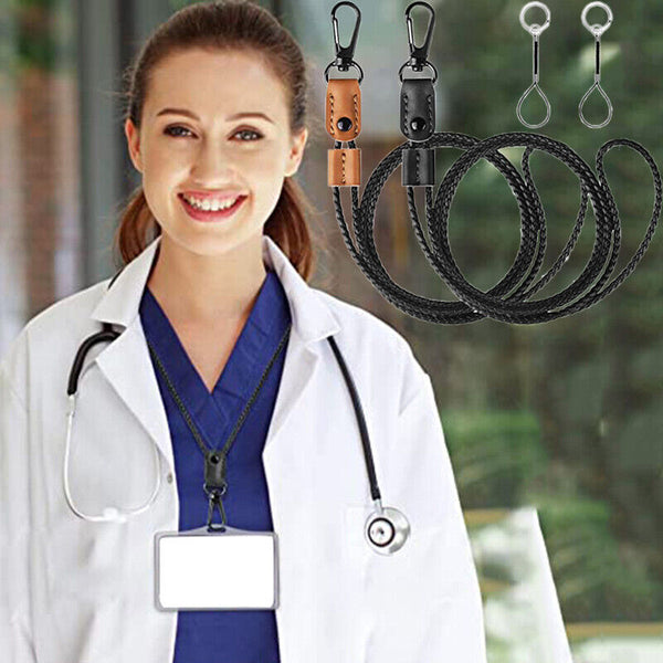 Leather Weave Neck Lanyard Strap String Phone Keys ID Card Badge Name Tag Holder