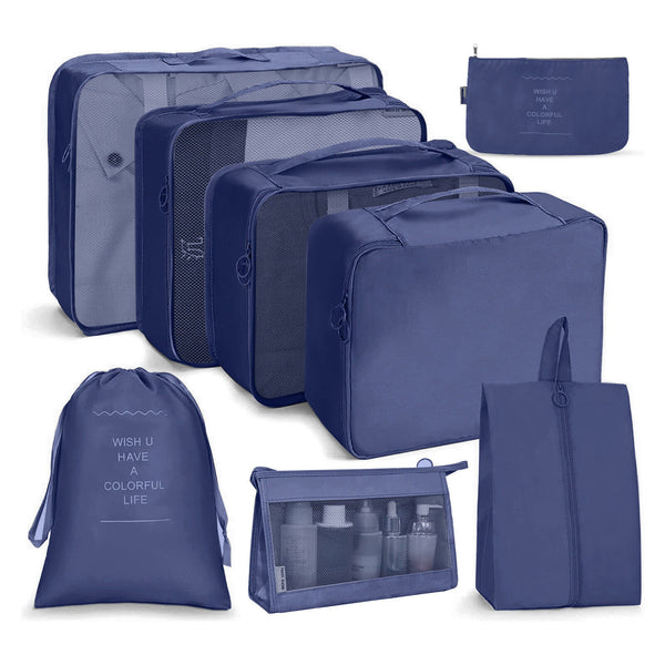 8PCS Storage Bag Travel Packing Cubes Pouches Luggage Organiser Clothes Suitcase