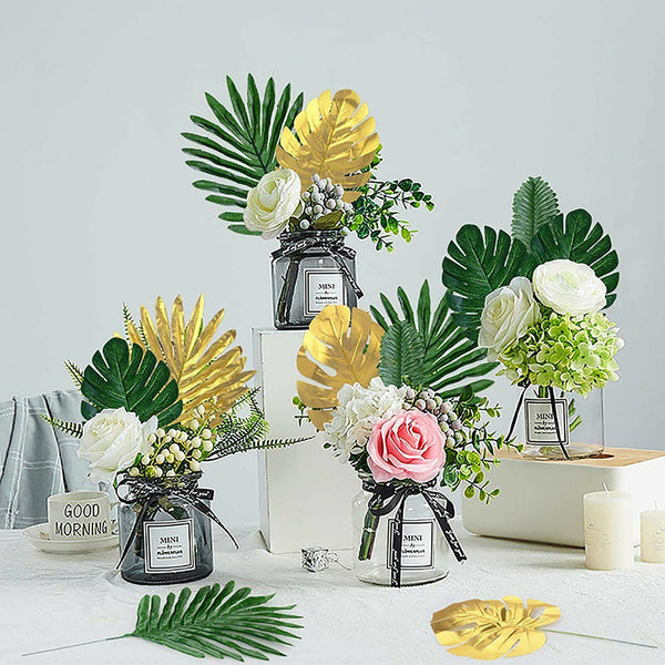 12x Artificial Hawaiian Luau Palm Tropical Leaves Beach Party Jungle Decora Gold