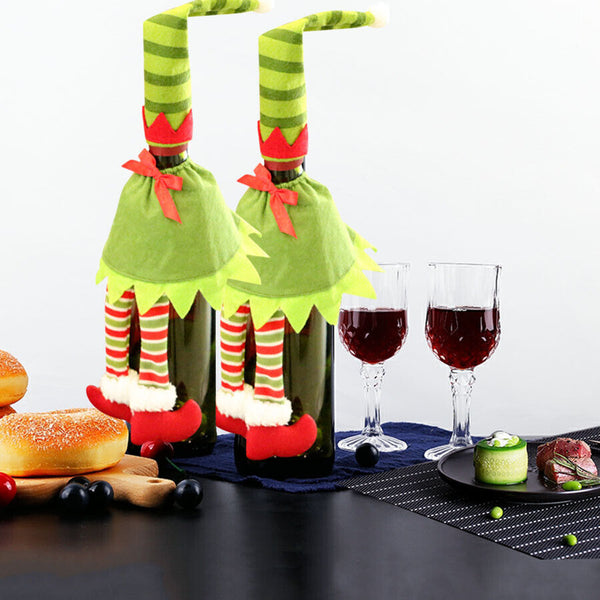 4X Christmas Bottle Covers Gift Holder Bags Dot Decoration Bag Red Wine Clothes