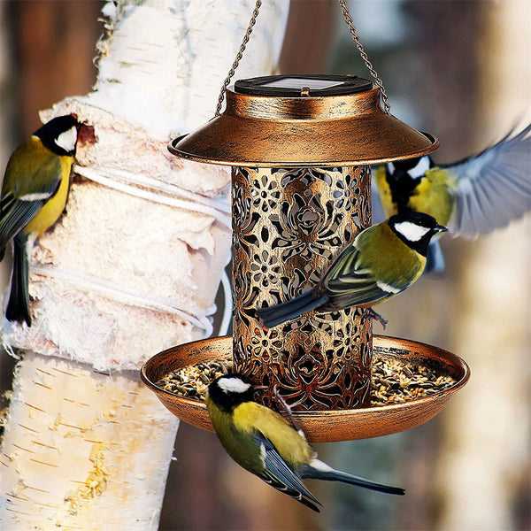 Solar Bird Feeder Hanging Wild Bird Seed Feeders Outdoor Garden for Yard Garden