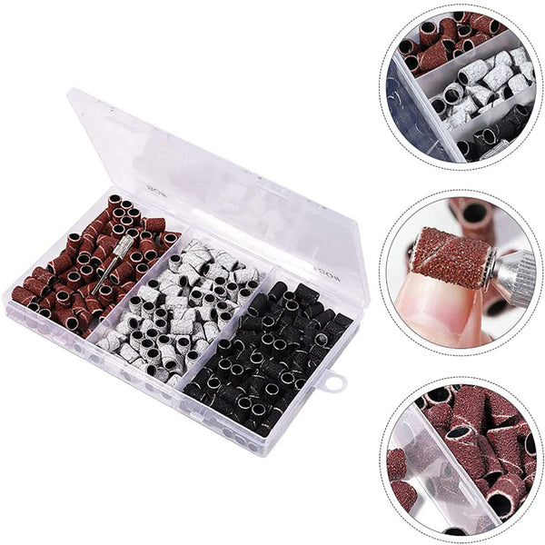 420PCS Sanding Bands 3 Colours 80/120/180 Nail Drill Machines Filing Bits + Boxs