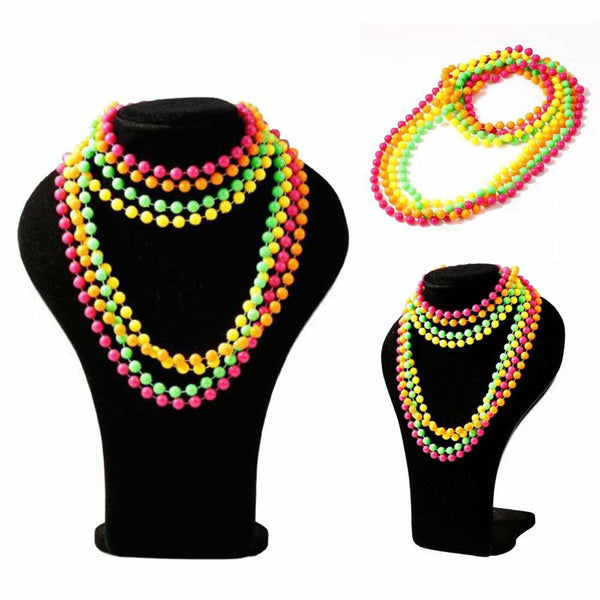 70s/80s Theme Neon Plastic Beads Long Necklace Bracelets Costume Hot Disco Fancy