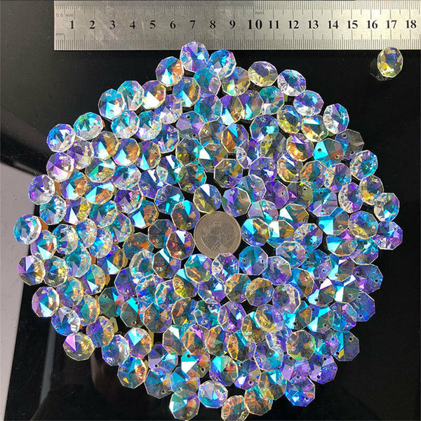 100x Octagon Beads AB Colour Crystal Glass Suncatchers Chandeliers 14mm 2 holes