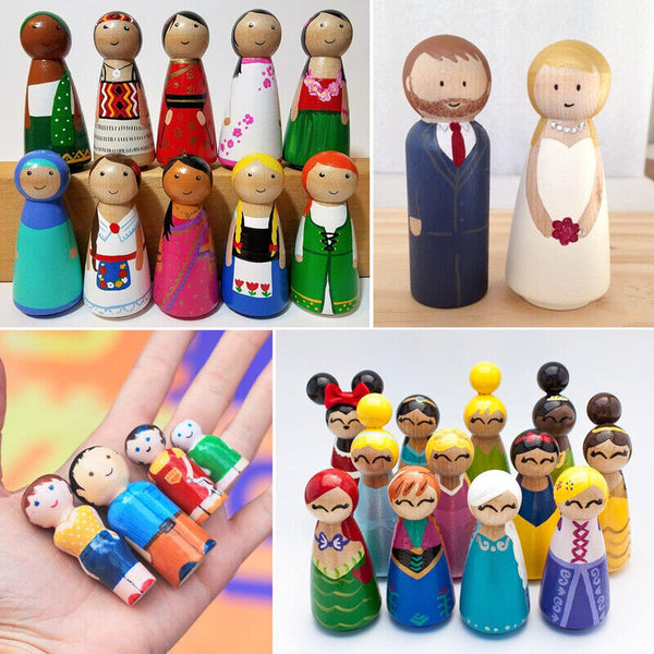 20X Unfinished Wooden Peg Dolls Wooden Tiny Doll Bodies People Decor Wood Crafts