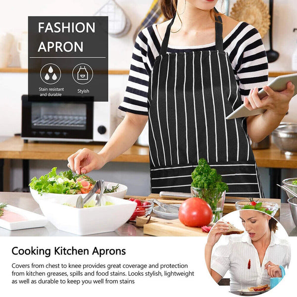 Apron Professional Washable Chefs Black & White Striped Apron for Chef BBQ Cafe