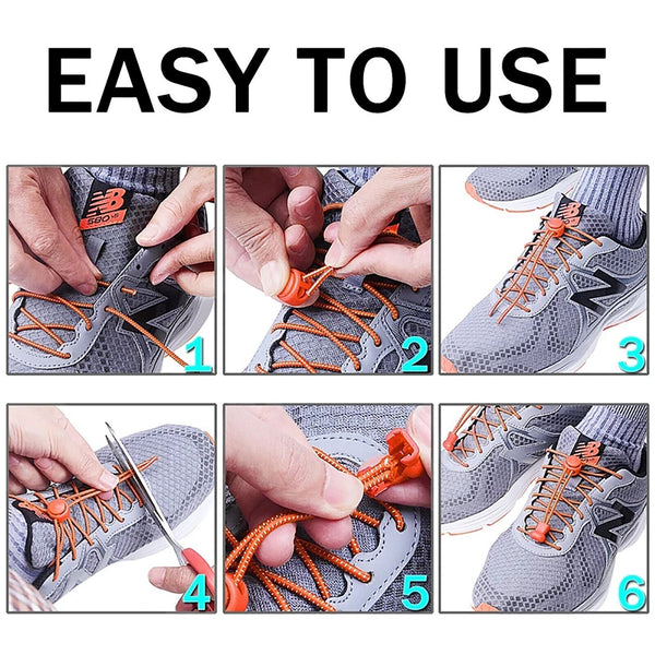 2-Pairs No Tie Shoelaces Elastic Lock Shoe Laces For Adults Kids Sports Sneaker