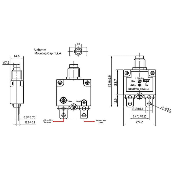1/5x 5-15 AMP Push Button Manual Reset Thermal Circuit Breaker Overload Switch